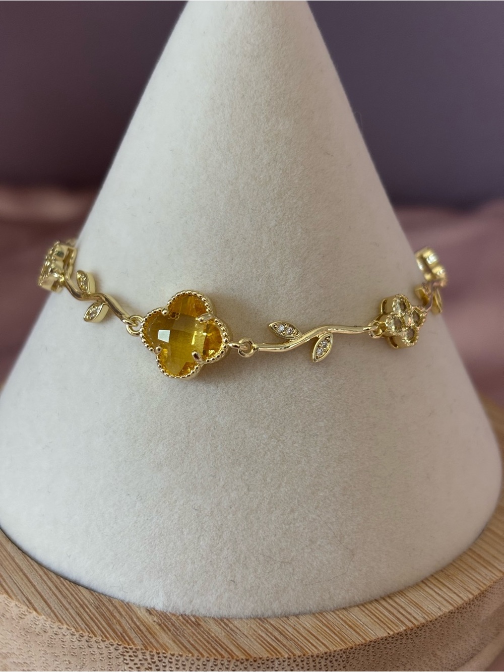 Gold-Tone Yellow Crystal Floral Bracelet